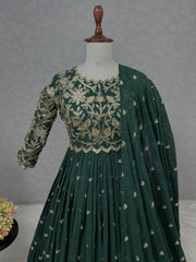 Wonderful Sequence Work Green Color Gown With Dupatta