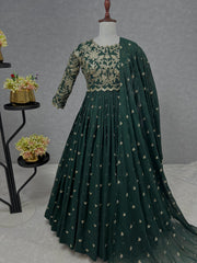 Wonderful Sequence Work Green Color Gown With Dupatta