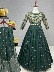 Wonderful Sequence Work Green Color Gown With Dupatta