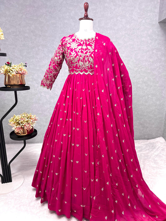 Wonderful Sequence Work Pink Color Gown With Dupatta