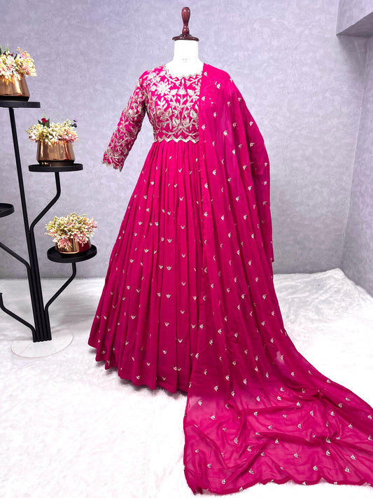 Wonderful Sequence Work Pink Color Gown With Dupatta