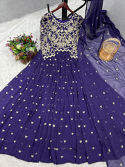 Wonderful Sequence Work Purple Color Gown With Dupatta