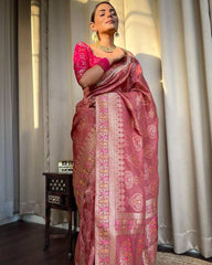 Wedding Wear Jacquard Work Dusty Pink Lichi Silk Saree