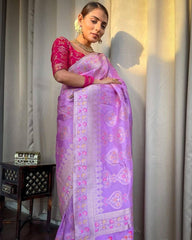 Wedding Wear Jacquard Work Lavender Lichi Silk Saree