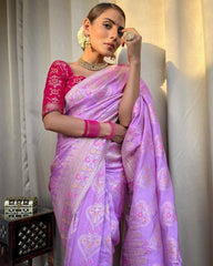 Wedding Wear Jacquard Work Lavender Lichi Silk Saree