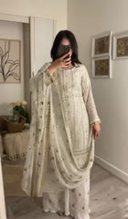 Festive Wear White Color Sequence Work Sharara Suit