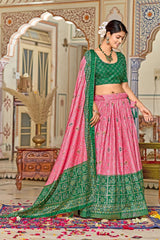 Festive Wear Tussar Silk Pink Color Lehenga Choli