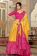 Festive Wear Tussar Silk Yellow Color Lehenga Choli