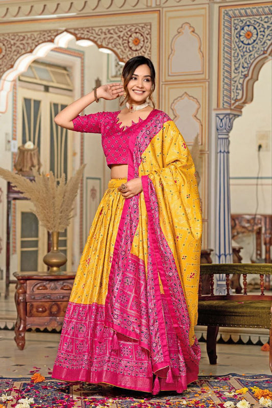 Festive Wear Tussar Silk Yellow Color Lehenga Choli