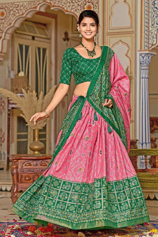 Festive Wear Tussar Silk Pink Color Lehenga Choli