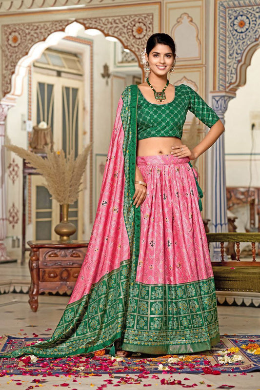 Festive Wear Tussar Silk Pink Color Lehenga Choli