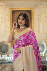 Delightful Zari Weaving Pink Color Kanjivaram Silk Saree