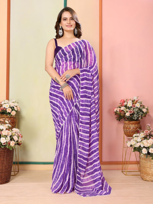 Ready To Wear Georgette Printed Purple Color Saree