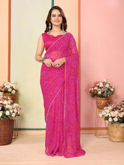 Ready To Wear Georgette Printed Dark Pink Color Saree