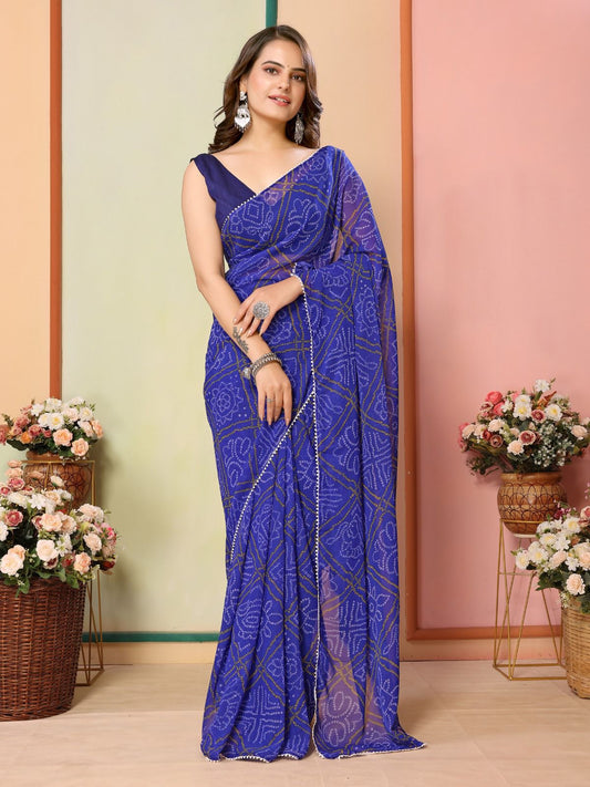 Ready To Wear Georgette Printed Blue Color Saree