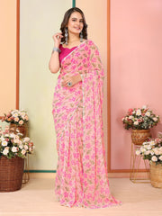 Ready To Wear Georgette Printed Peach Color Saree