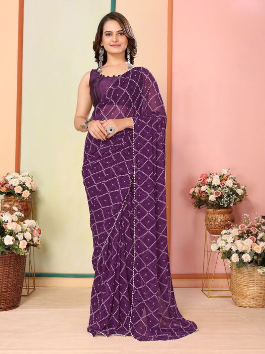 Ready To Wear Wine Color Chex Printed Saree