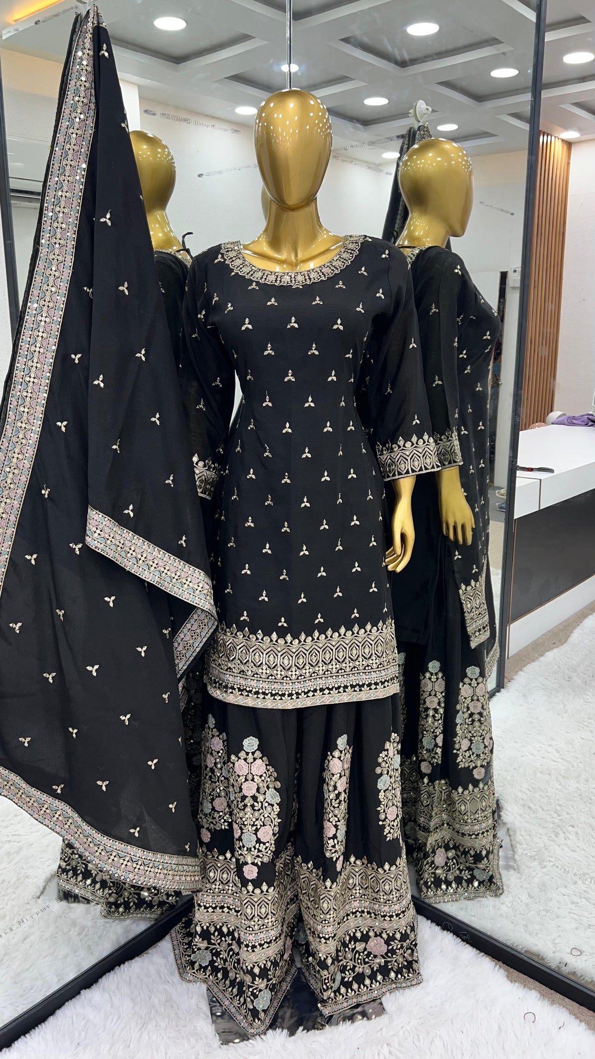 Presenting Thread Sequence Work Black Color Sharara Suit