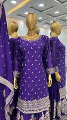 Presenting Thread Sequence Work Royal Blue Color Sharara Suit