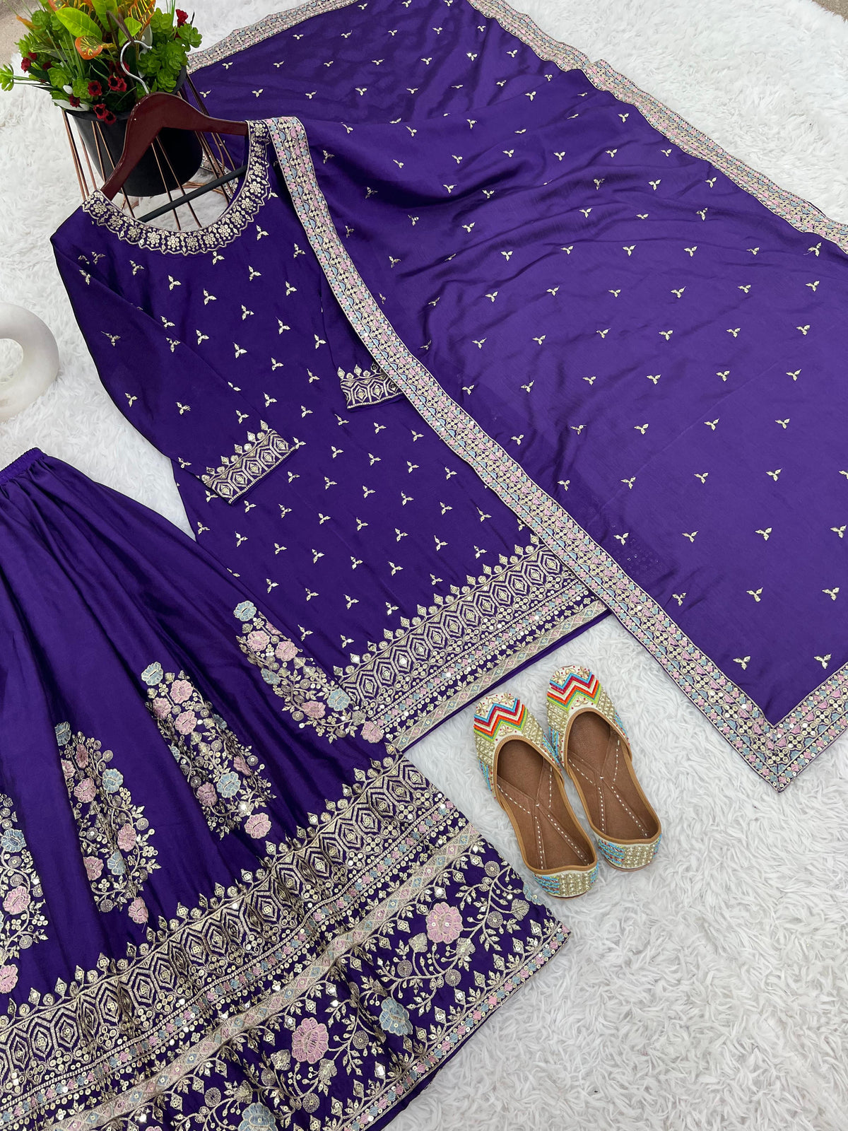 Presenting Thread Sequence Work Royal Blue Color Sharara Suit