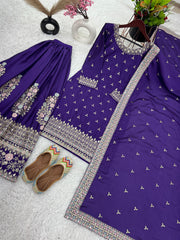 Presenting Thread Sequence Work Royal Blue Color Sharara Suit