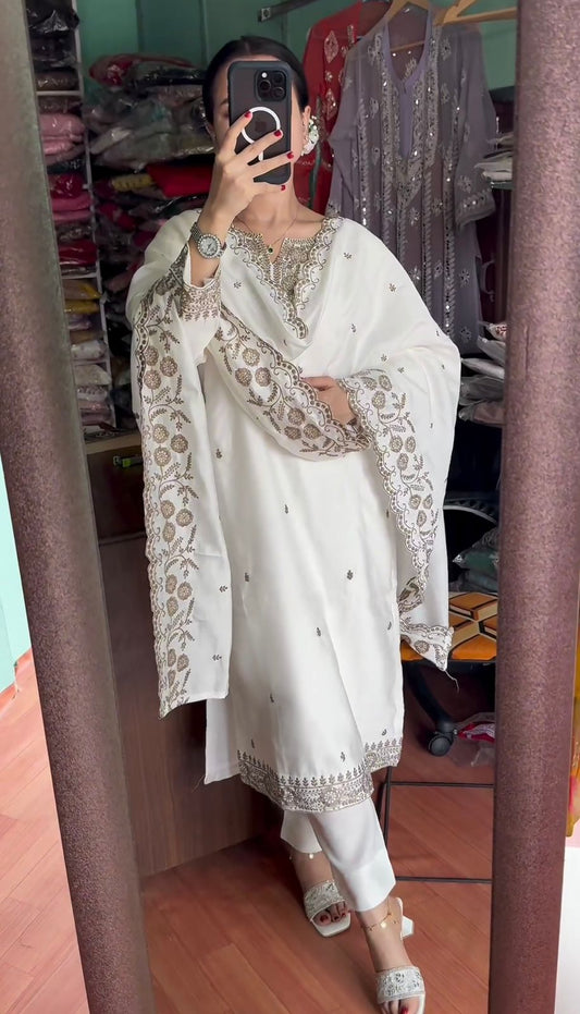 White Color Sequence Work Awesome Salwar Suit