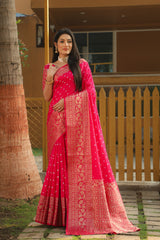 Bandhani With Kanjivaram Border Pink Color Designer Saree