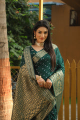 Bandhani With Kanjivaram Border Green Color Designer Saree