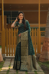 Bandhani With Kanjivaram Border Green Color Designer Saree