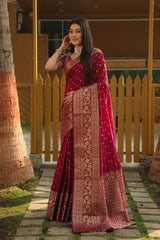 Bandhani With Kanjivaram Border Wine Color Designer Saree