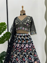 Lovely Black Color Thread with Sequnce Lehenga Choli