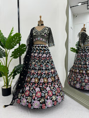 Lovely Black Color Thread with Sequnce Lehenga Choli