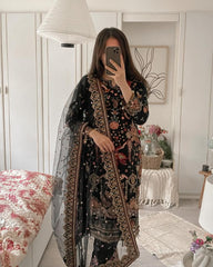 Fancy Heavy Chine Work Black Color Salwar Suit