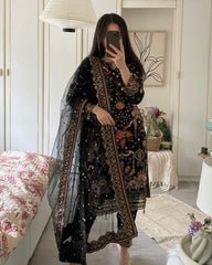 Fancy Heavy Chine Work Black Color Salwar Suit