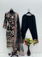 Fancy Heavy Chine Work Black Color Salwar Suit