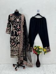 Fancy Heavy Chine Work Black Color Salwar Suit