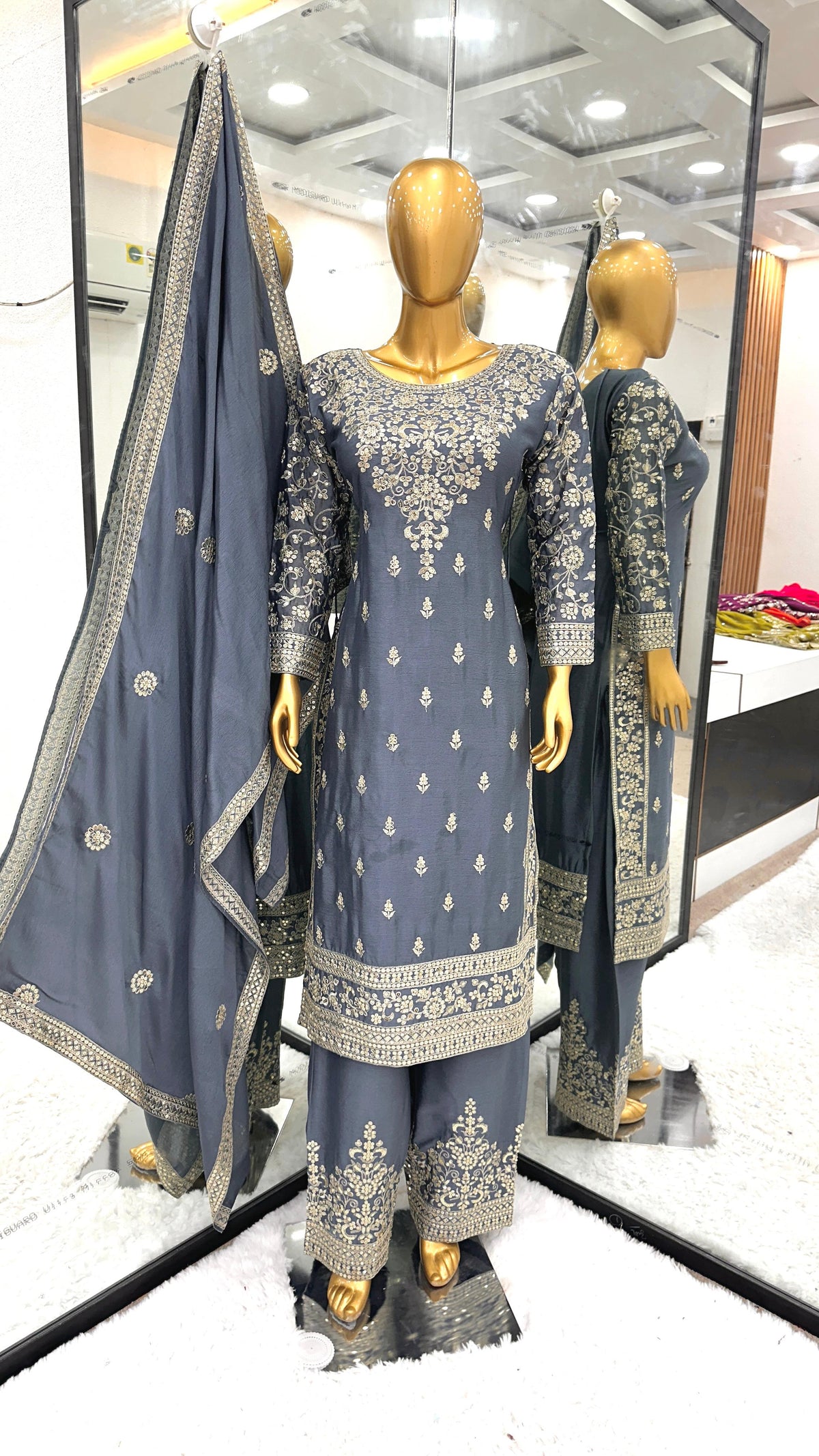 Outstanding Sequence Work Grey Color Palazzo Suit