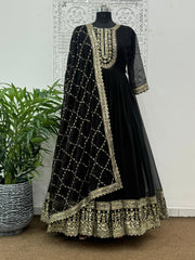 Black Color Embroidery WIth Sequence Work Gown With Dupatta