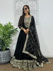 Black Color Embroidery WIth Sequence Work Gown With Dupatta