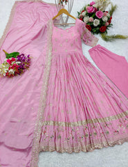 Superhit Sequence Embroidery Work Pink Color Gown