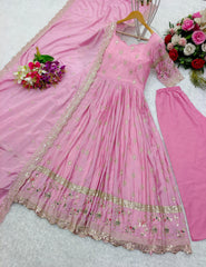 Superhit Sequence Embroidery Work Pink Color Gown