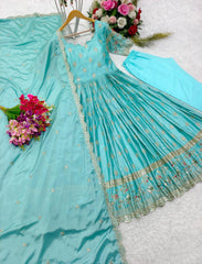 Superhit Sequence Embroidery Work Sky Blue Color Gown