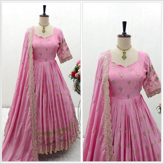 Superhit Sequence Embroidery Work Pink Color Gown