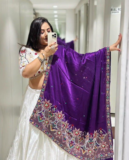 Eyes Catching Chinon Silk White Color Lehenga Choli