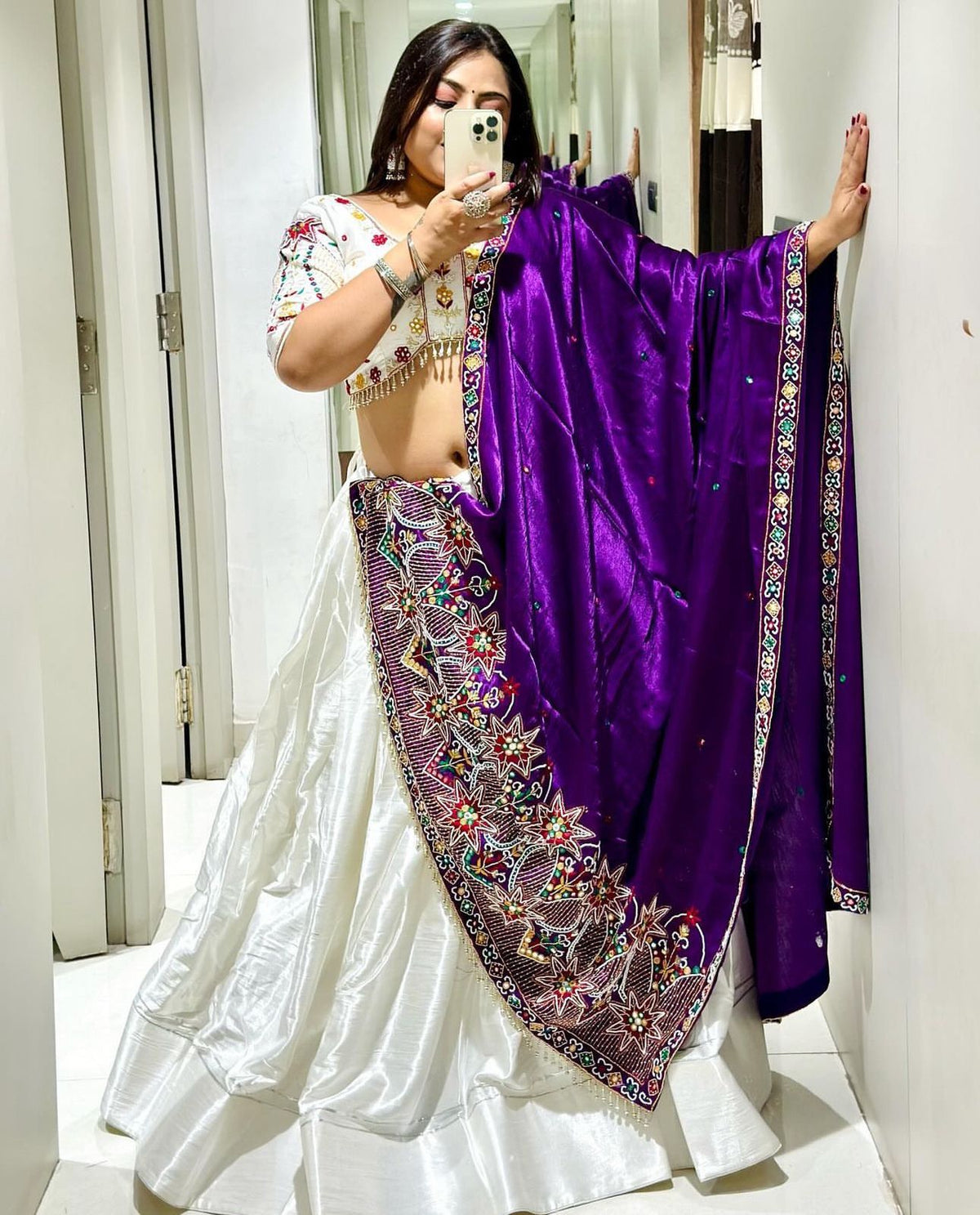 Eyes Catching Chinon Silk White Color Lehenga Choli