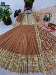 Admiring Beige Color Georgette Sequence Work Gown