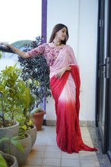 Fashionable Sequence Embroidery Work Double Tone Saree