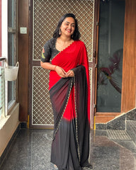 Black With Green Double Shade Khatli Work Saree