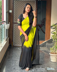 Black With Perrot Double Shade Khatli Work Saree