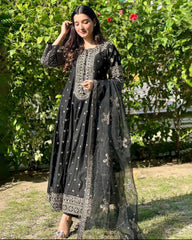 Glimmering Black Color Sequence Work Long Anarkali Gown